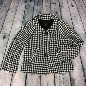Rafaella Y2K Black White Wool Houndstooth Tweed Blazer Peter Pan Collar Size 8